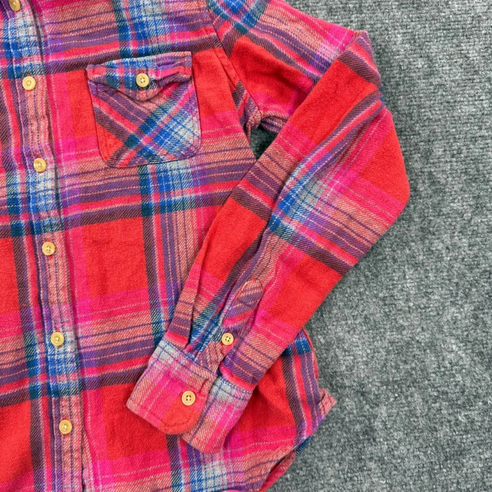 Kids American Eagle Outfitters Flannel Shirt Pink Blue Plaid Favorite Fit Size M